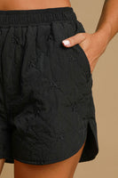 Umgee Ribbon Embroidered Quilted Shorts in Black
