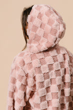 Load image into Gallery viewer, BiBi Checkered Pattern Zip Up Front Sherpa Hoodie in Dusty Pink/Blush
