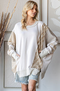 Oli & Hali OVERSIZED Mixed Fabric Sweatshirt in Off White