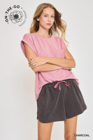 Umgee Double Tucked Cupro Drawstring Shorts in Charcoal