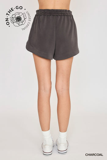 Umgee Double Tucked Cupro Drawstring Shorts in Charcoal