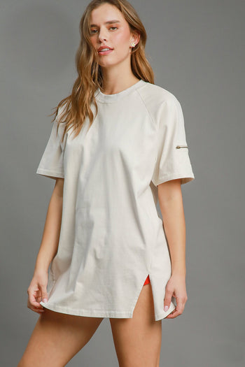 Umgee Rinse Washed Raglan Top in Oak