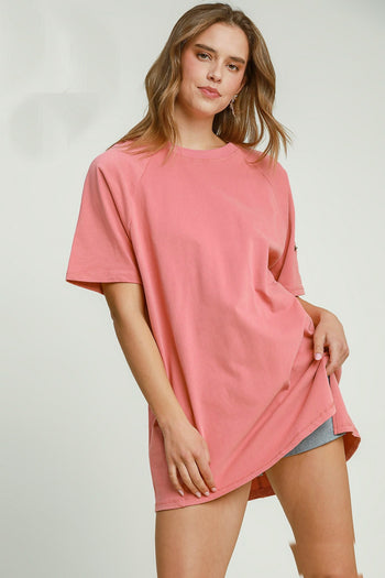 Umgee Rinse Washed Raglan Top in Antique Rose