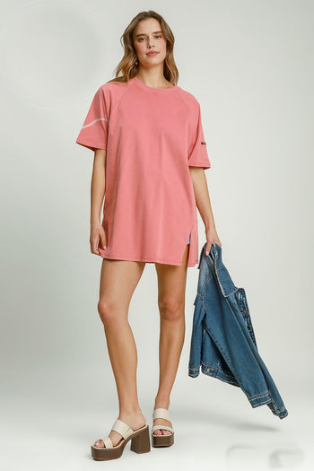 Umgee Rinse Washed Raglan Top in Antique Rose
