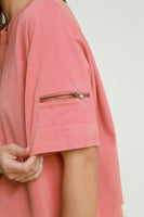 Umgee Rinse Washed Raglan Top in Antique Rose