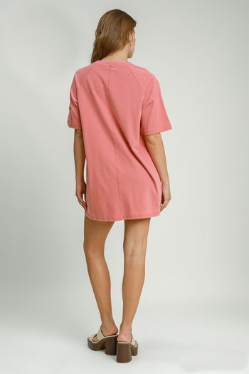 Umgee Rinse Washed Raglan Top in Antique Rose