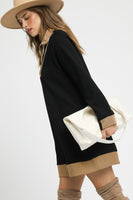 Umgee Waffle Knit Tunic Mini Dress in Black