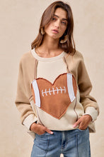 Load image into Gallery viewer, BiBi Color Block Fleece Top with Heart Football Patched Front in Oatmeal/Latte
