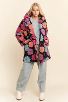 Davi & Dani Chunky Floral Embroidery Hooded Jacket in Ink Navy
