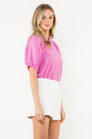 THML Solid Color Crinkle Fabric Top in Pink