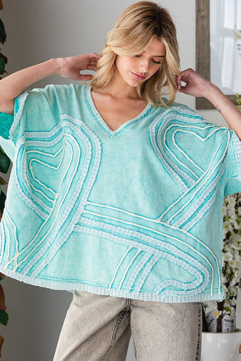 Oli & Hali OVERSIZED Connected Hearts Top in Aqua