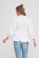 Allie Rose Double Knit Pleated Flare Top in Off White