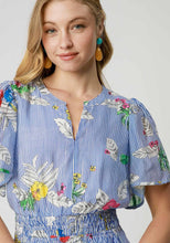 Load image into Gallery viewer, Umgee Mix Floral Striped Peplum Blouse in Blue Mix
