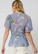 Load image into Gallery viewer, Umgee Mix Floral Striped Peplum Blouse in Blue Mix
