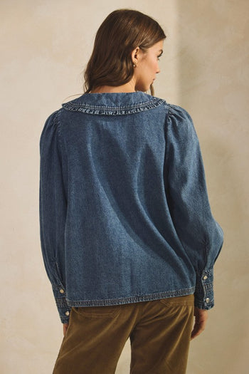 LovLov Vintage Washed Denim Top in Denim Blue