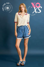 Load image into Gallery viewer, Umgee Ruffle Trim Polo Tee in Ecru
