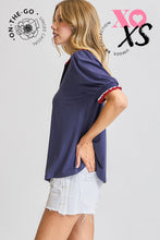 Load image into Gallery viewer, Umgee Ruffle Trim Polo Tee in Navy
