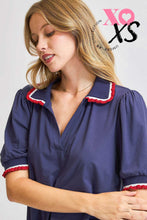 Load image into Gallery viewer, Umgee Ruffle Trim Polo Tee in Navy

