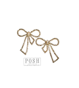 POSH Rhinestone Bow Earrings in Gold Earrings Pink Panache Brands   