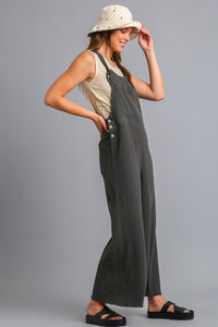 Umgee Button Detail Jumpsuit with Wide Bottoms in Ash Bottoms Umgee   