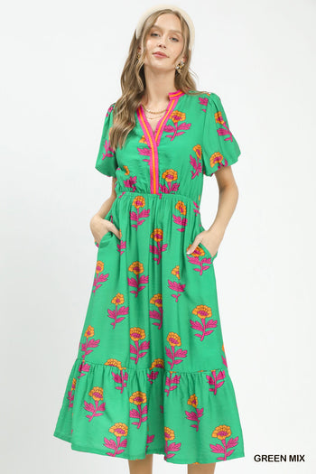green floral midi dress | Dress | Green Flower Dress | Ditsy Floral Print this green floral dress features a romantic midi Maeve Pleated Midi Dress: Floral