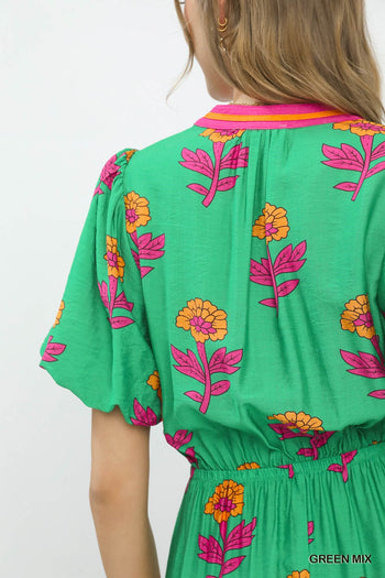 Umgee Floral Print V-Neck Midi Dress in Green June Adel Umgee Floral Print V-Neck Midi Dress in Green June Adel
