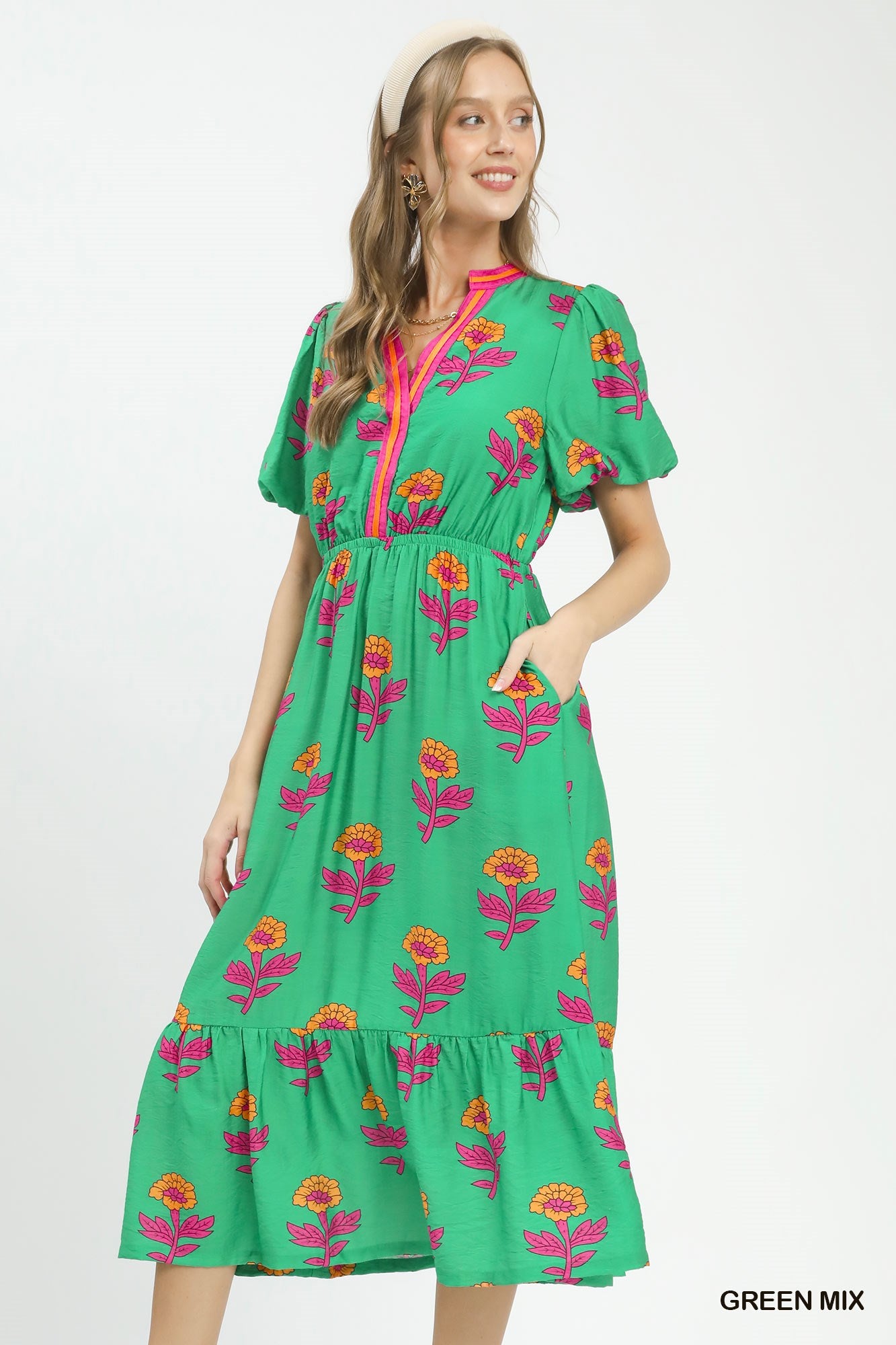 green v neck midi dress Vila Long Sleeve V-Neck Midi Dress in dark Green