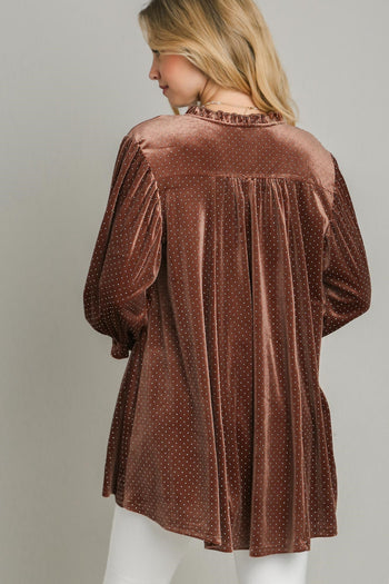 Umgee Beaded Velvet Tunic Top in Brown
