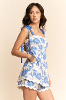 Davi & Dani Floral Print Romper in Blue
