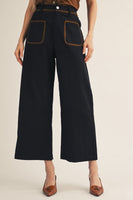 Jodifl Stitch Accent Wide Leg Solid Pants in Black