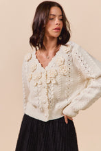 Load image into Gallery viewer, So Me Textured Flower Applique Knit Cardigan in Cream

