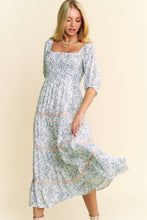 Load image into Gallery viewer, Davi &amp; Dani Floral Print Midi Dress with Contrasting Ric Rac Trim in Blue
