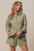 BiBi Crinkle Gauze Shirt And Short Set in Sage