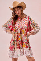 BiBi Mix N Match Print Mini Dress in Rose Mix