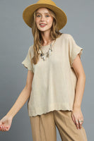 Umgee Scallop Hem Linen Blend Top in Oatmeal