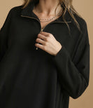 Umgee Half Zip Pullover Top in Black