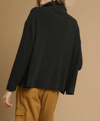 Umgee Half Zip Pullover Top in Black