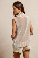 BiBi Two Toned Stripe Knit Sweater Zip up Vest in Ivory/Latte