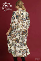 Umgee Boho Paisley Print Midi Dress in Cream