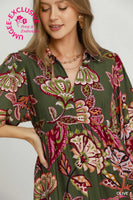 Umgee Boho Paisley Print Midi Dress in Olive