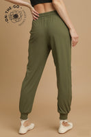 Umgee Elastic Drawstring Joggers in Moss