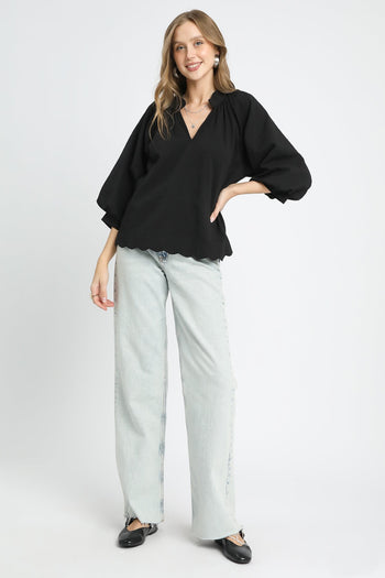 Umgee Solid Color Textured Top in Black