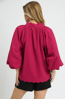 Umgee Solid Color Textured Top in Crimson