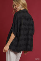 Umgee Jacquard Heart Collared Top in Black