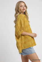 Load image into Gallery viewer, Umgee Jacquard Heart Collared Top in Golden Kiwi
