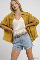 Umgee Jacquard Heart Collared Top in Golden Kiwi