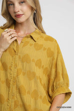 Load image into Gallery viewer, Umgee Jacquard Heart Collared Top in Golden Kiwi
