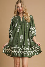 Load image into Gallery viewer, Umgee Exclusive Boarder Print Mini Dress in Hunter Green

