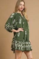 Umgee Exclusive Boarder Print Mini Dress in Hunter Green