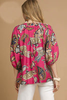 Umgee Boho Paisley Print Top in Pink